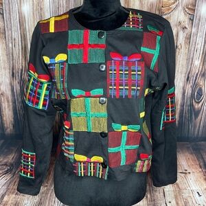 Vintage Christmas buttoned shirt sweater embroidered gift 100% cotton sz xl